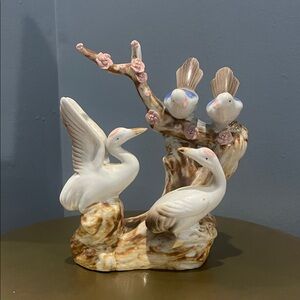 Ceramic Bird and  geese on Branch Figurine vintage piece